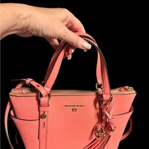 Michael Kors Coral Pink Saffiano Satchel with Gold Hardware